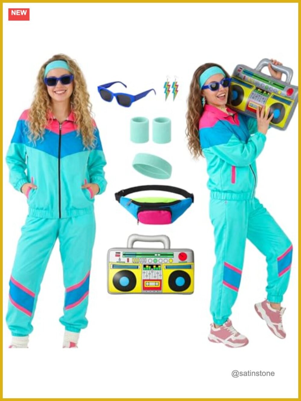80s 90s Tracksuit Costume Set 8-Piece Retro Party Outfit Windbreaker
